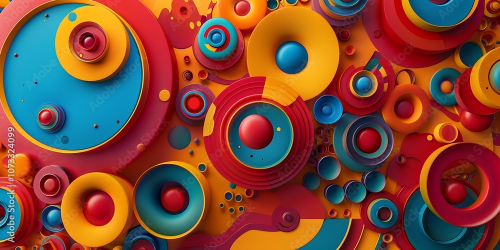 A playful animated loop of 3D geometric elements, where colorful circles and squares bounce and swirl in a captivating design A playful animated loop of 3D geometric elements, where colorful circles and squares bounce and swirl in a captivating design