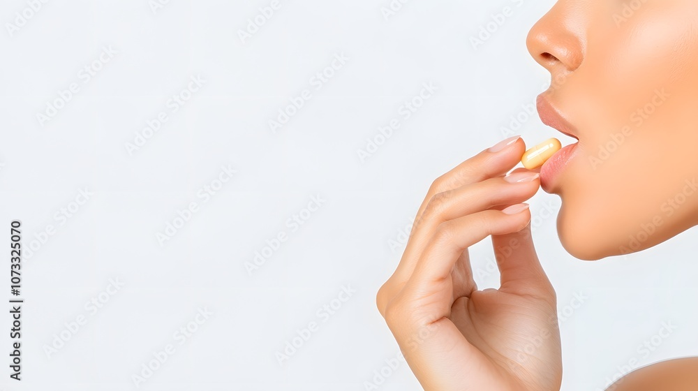 Woman taking fish oil or olive oil – A close-up of a woman consuming a health supplement, emphasising wellness and nutrition Woman taking fish oil or olive oil – A close-up of a woman consuming a health supplement, emphasising wellness and nutrition