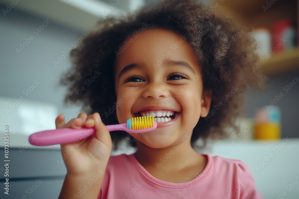 A child smiling at the dentist after receiving a fun, colorful toothbrush at the end of a dental appointment A child smiling at the dentist after receiving a fun, colorful toothbrush at the end of a dental appointment
