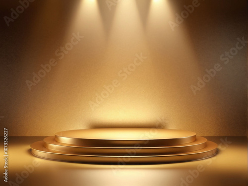 Shining Stage: 3D Podium on a Golden Background for Spotlighted Product Display photo