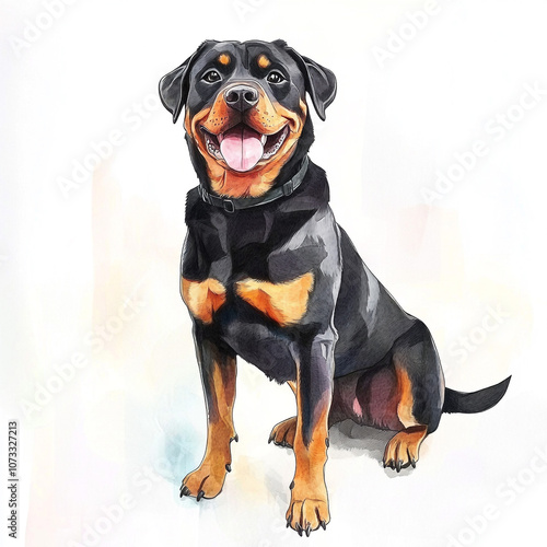 Rottweiler Dog Watercolor Clip Art - Cute and Creepy A4 Dog Illustration photo