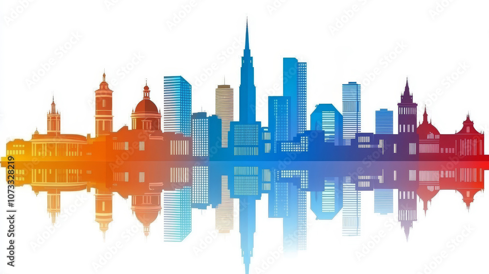 Obraz premium Helsinki skyline silhouette with reflection on water. Landscape of Helsinki, Finland in vector illustration showcasing the city's iconic architecture and urban skyline at dusk or dawn