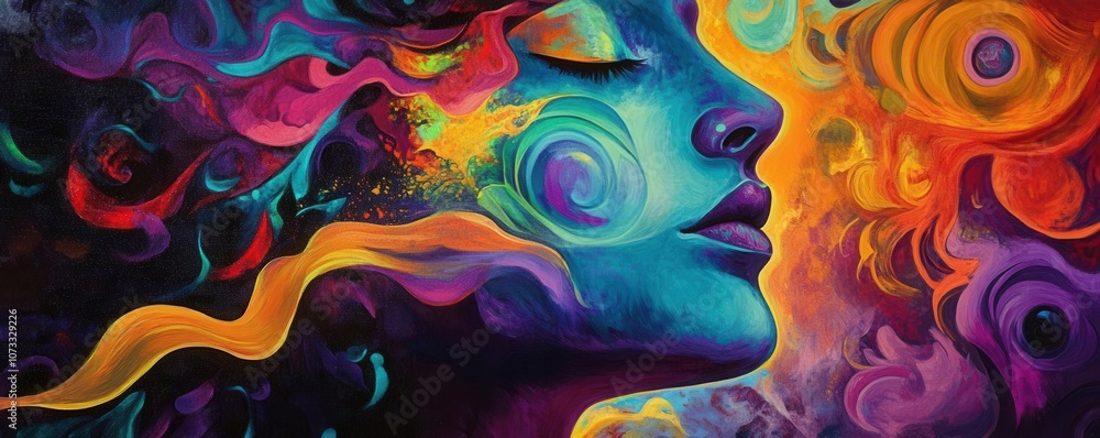 A vibrant, abstract representation of emotions and thoughts, showcasing a colorful face with swirling patterns and deep connections. A vibrant, abstract representation of emotions and thoughts, showcasing a colorful face with swirling patterns and deep connections.