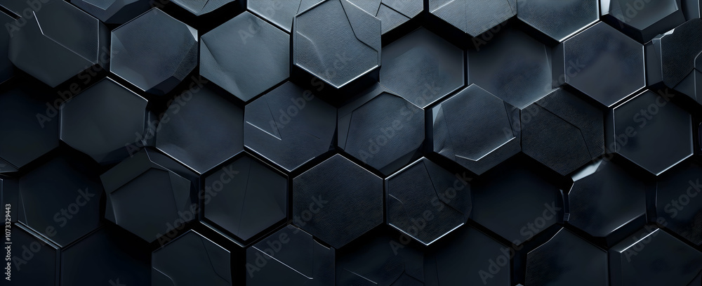 3D render of a dark black abstract background with a hexagonal pattern texture 3D render of a dark black abstract background with a hexagonal pattern texture