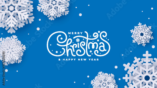 3D paper cut snowflakes with soft shadows on a blue background. Ideal winter design elements for presentations, banners, covers, web, flyers, cards, sales, posters, slides, and social media.