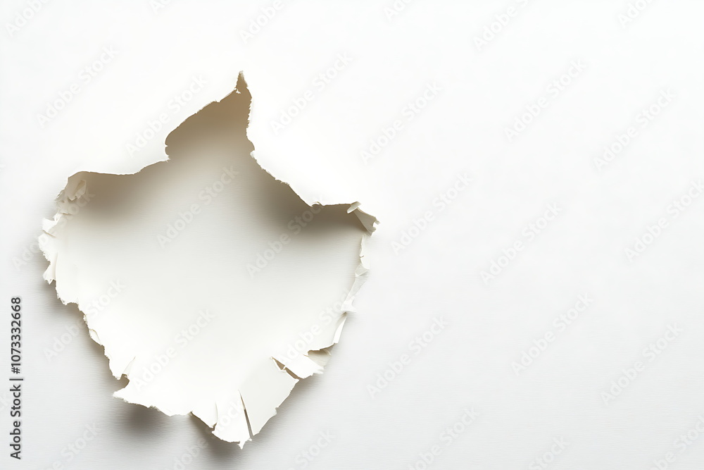 Photo of a hole in white paper on an isolated Photo of a hole in white paper on an isolated