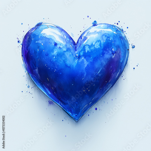 blue heart watercolor on white
