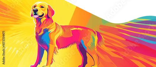 Golden Retriever Dog Standing Guard Vector Vibrant Illustration for Design Projects photo