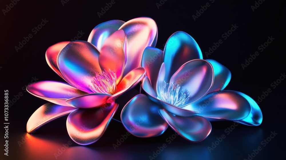 Iridescent Flowers: A Digital Art Masterpiece Iridescent Flowers: A Digital Art Masterpiece