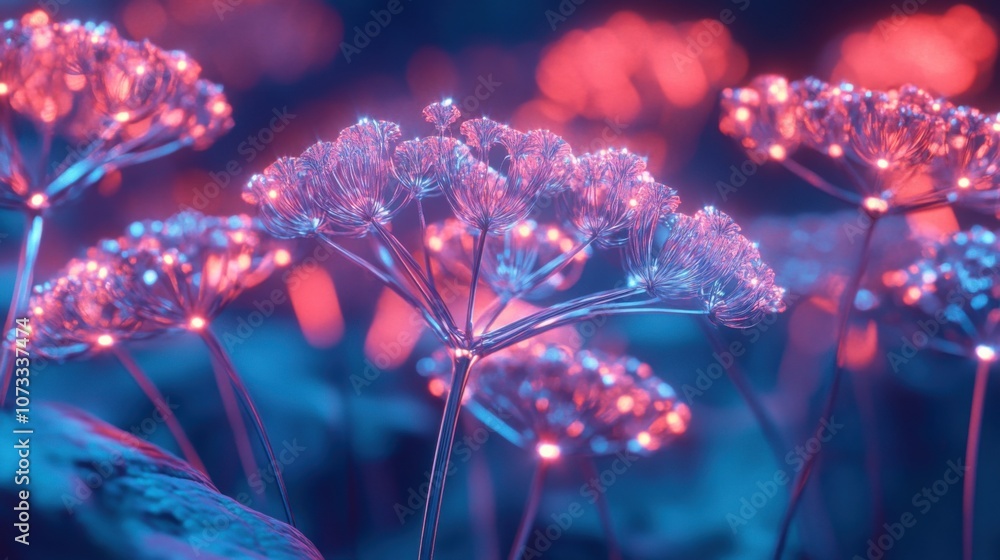 Glowing Abstract Flowers in Neon Pink and Blue Glowing Abstract Flowers in Neon Pink and Blue
