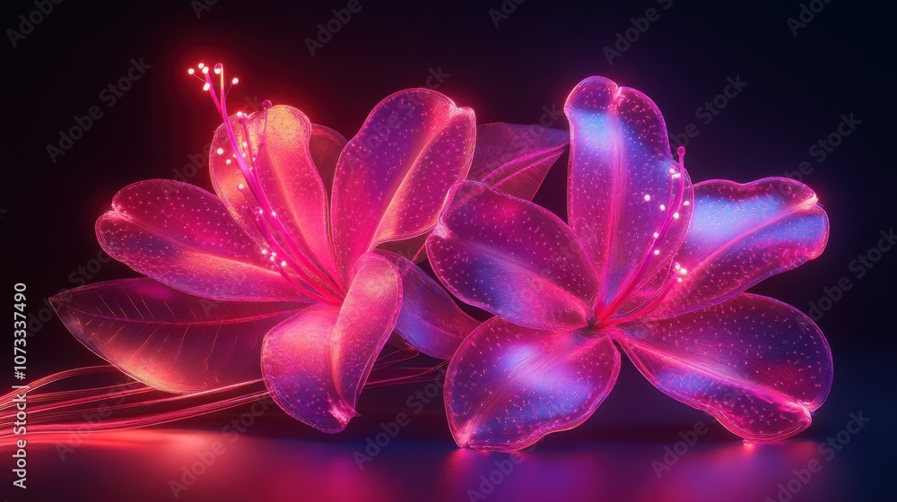 Glowing Neon Flowers: Abstract Floral Art Glowing Neon Flowers: Abstract Floral Art