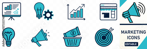  Marketing icon set Solid flat vector icons collection 
