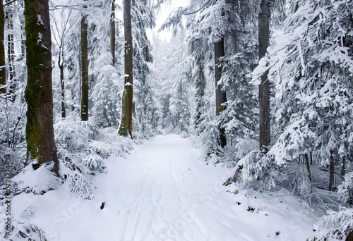 snow covered forest trail