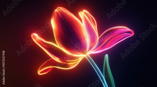 Neon Flower Art: Glowing Tulip Illustration