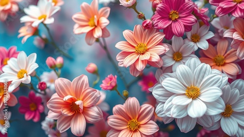 A close-up view of colorful flowers blooming in a garden