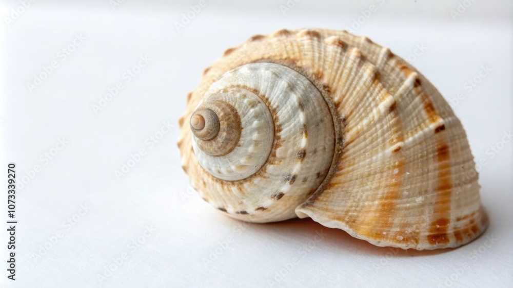 A spiraled seashell with delicate ridges and a white background, showcasing the beauty of nature's intricate designs. A spiraled seashell with delicate ridges and a white background, showcasing the beauty of nature's intricate designs.