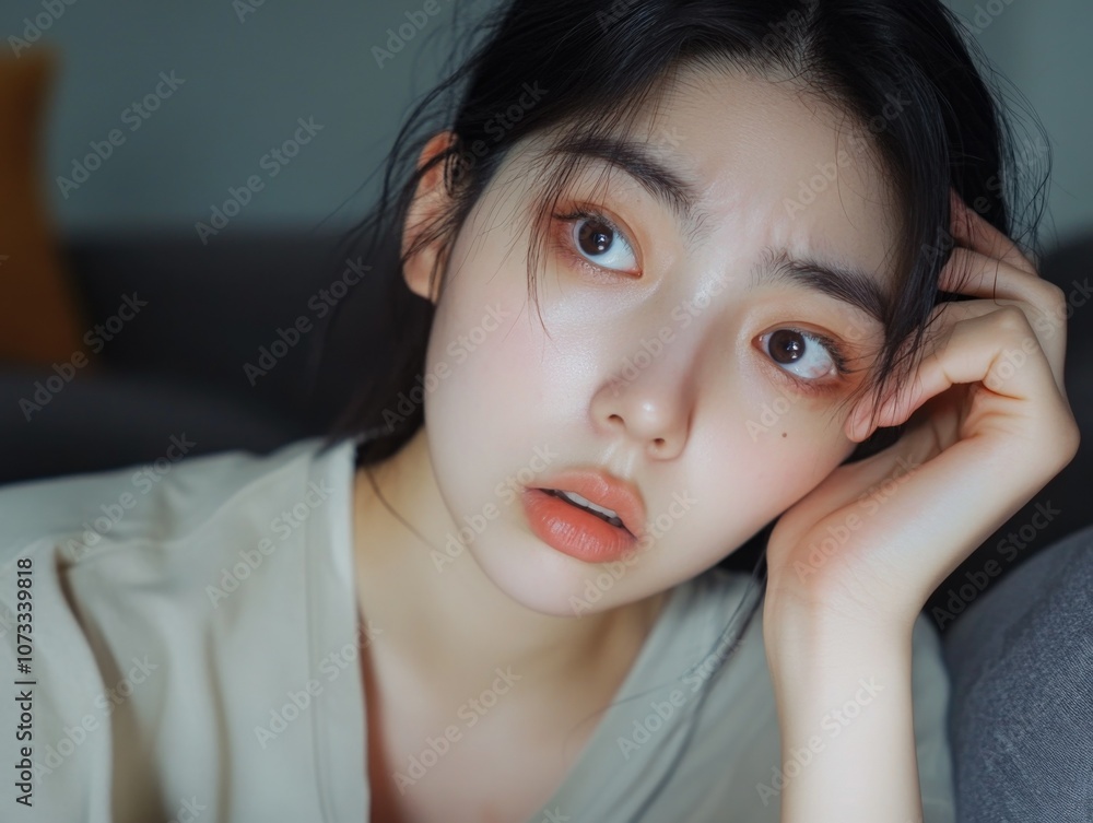 Introspective Asian Female with Genuine Expression Introspective Asian Female with Genuine Expression