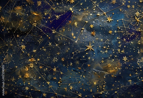 starry night celestial inspired decor with dark blue and gold ac photo