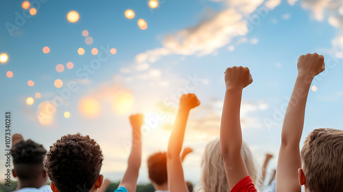 Celebrate united states independence day with joyful singing of the national anthem photo