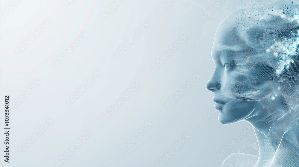 Ethereal Woman: A woman's silhouette emerges from a mystical cloud of blue, signifying tranquility and serenity. The abstract composition evokes a sense of mystery and otherworldly beauty. Ethereal Woman: A woman's silhouette emerges from a mystical cloud of blue, signifying tranquility and serenity. The abstract composition evokes a sense of mystery and otherworldly beauty.