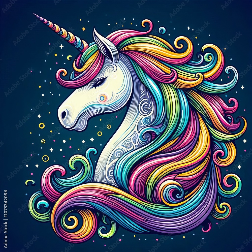 Unicorn with Rainbow Mane Horse shape with a horn colourful hair Unicorn with Rainbow Mane Horse shape with a horn colourful hair