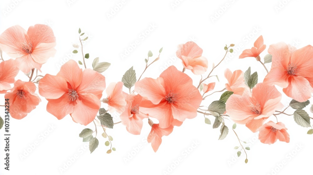 Delicate Peach Flowers on a White Background: A Floral Design Delicate Peach Flowers on a White Background: A Floral Design