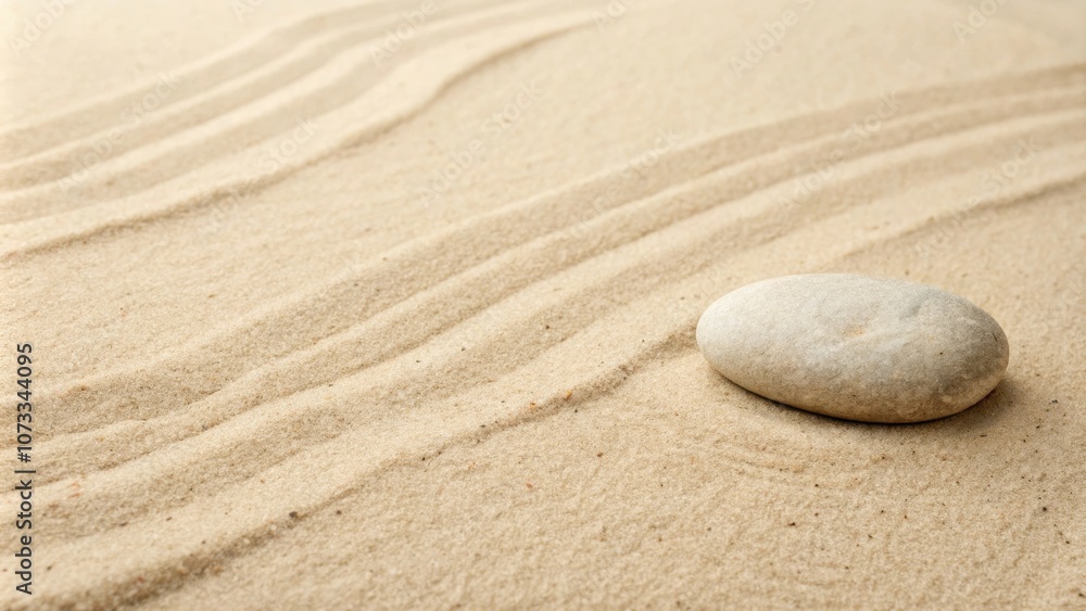 A Smooth Grey Stone Resting on a Bed of Fine Sand, Creating a Serene and Minimalist Scene A Smooth Grey Stone Resting on a Bed of Fine Sand, Creating a Serene and Minimalist Scene