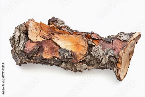 Natural wooden log with textured bark and exposed grain