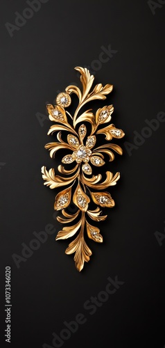 Obraz na płótnie A decorative gold and diamond floral brooch, showcasing intricate design and craftsmanship against a black background. w salonie
