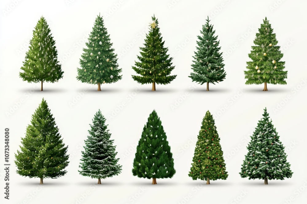 Obraz premium Display of artificial Christmas trees in various sizes showcasing a range of holiday decor options in a bright indoor setting
