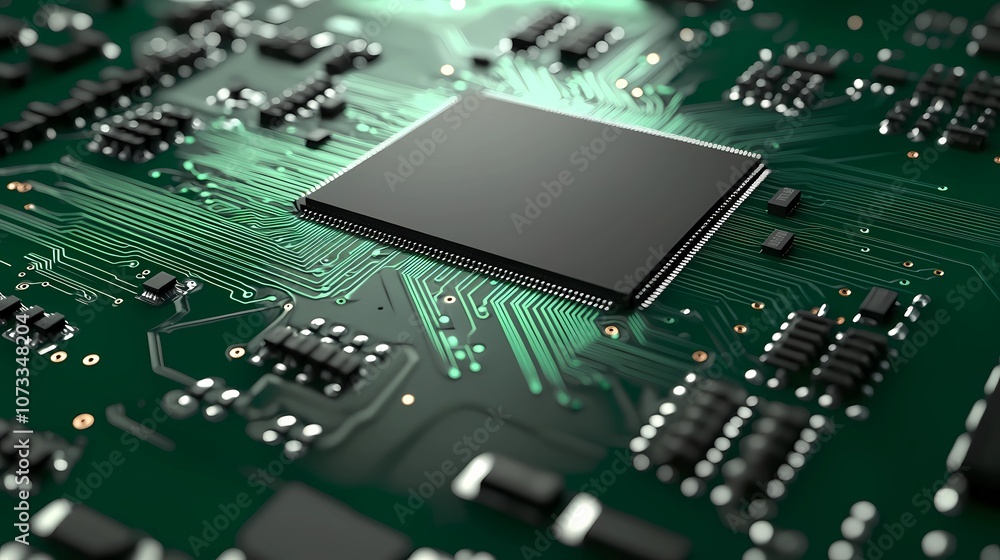 Obraz premium Abstract circuitry network displayed in microchip pattern, forming a tech-related texture suitable for advertisements, posters, and digital designs