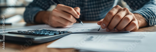 An accountant looks at a financial report, professional accounting company, digital marketing, optimization, guy calculating a sales margin, a man, presumably a businessman, is analyzing documents