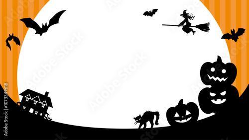 魔女とカボチャシルエットのハロウィンバナー背景_フルHDサイズ_16.9