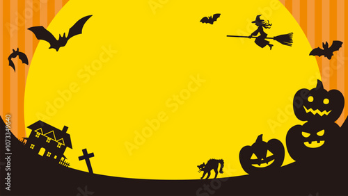 魔女とカボチャシルエットのハロウィンバナー背景_フルHDサイズ_16.9