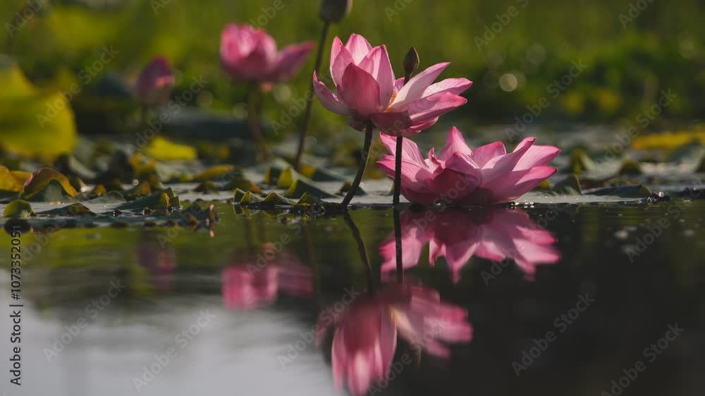 Serene Water Lilies Blooming in Tranquil Pond with Lush Greenery and Gentle Reflections on Calm Water Surface Captured in Soft Natural Light Serene Water Lilies Blooming in Tranquil Pond with Lush Greenery and Gentle Reflections on Calm Water Surface Captured in Soft Natural Light