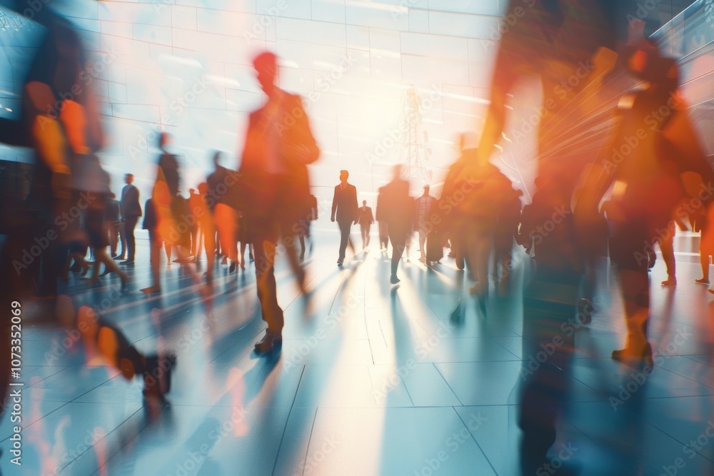 Blurred business people trade fair like stock photo. Neural network ai generated art Blurred business people trade fair like stock photo. Neural network ai generated art