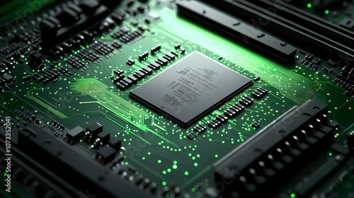 Complex pattern of electronic microchips with highlighted pathways, suitable for backgrounds related to AI, computing, and digital innovation