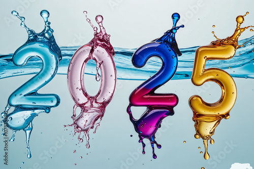  2025 in water, signaling new year celebration