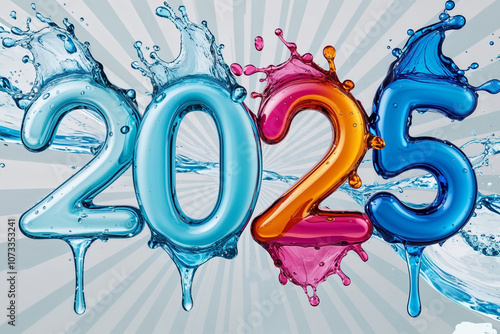  2025 in water, signaling new year celebration