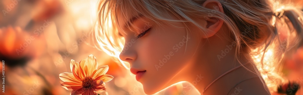 Handsome anime boy holding flowers in a garden, peaceful and romantic character illustration Handsome anime boy holding flowers in a garden, peaceful and romantic character illustration