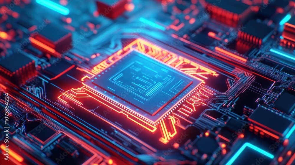 Circuit Board with Glowing CPU Circuit Board with Glowing CPU