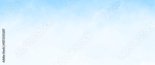 Blue vector watercolor art background with white clouds and blue sky. Hand drawn vector texture. Heaven. Watercolor banner. Abstract template for flyers, cards, poster, cover or design interior.