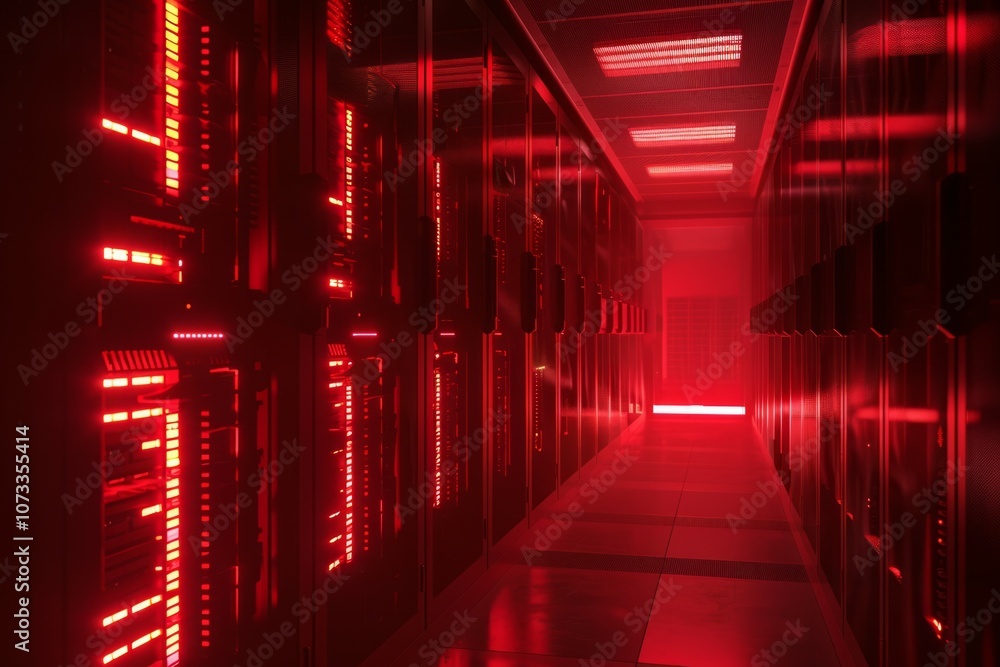 Shot of Data Center With Multiple Rows of Fully Operational Server Racks. Neural network ai generated art Shot of Data Center With Multiple Rows of Fully Operational Server Racks. Neural network ai generated art