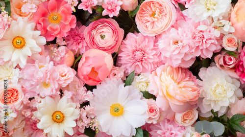 blossom flowers blooming floral festive bouquet wall fashion pink purple white background. 3D fashion pastel beautiful card wallpaper