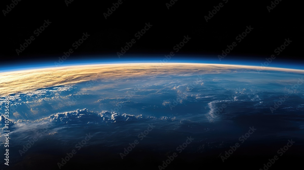 Fototapeta premium A stunning view of Earth from space, showcasing the blue hues of the atmosphere and the swirling white clouds.