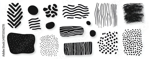 Wallpaper Mural Set of bold black ink brushstrokes, diverse patterns and styles, minimalist abstract design tools on white backdrop Torontodigital.ca