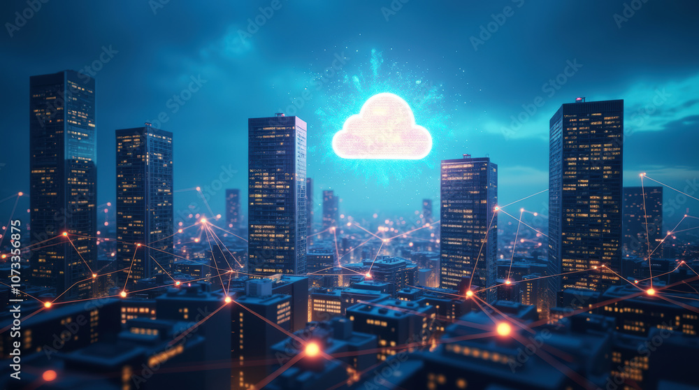 Obraz premium Advanced Cloud Networks Linking Financial Buildings for Secure Data Transfer