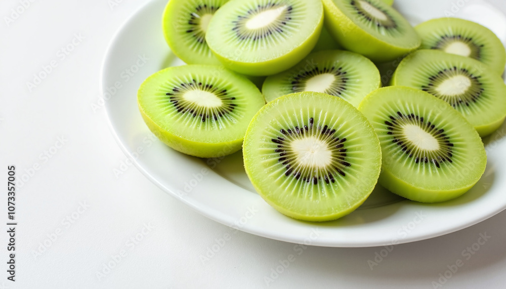 Sliced kiwi arranged beautifully on a white plate, Immunity theme Sliced kiwi arranged beautifully on a white plate, Immunity theme