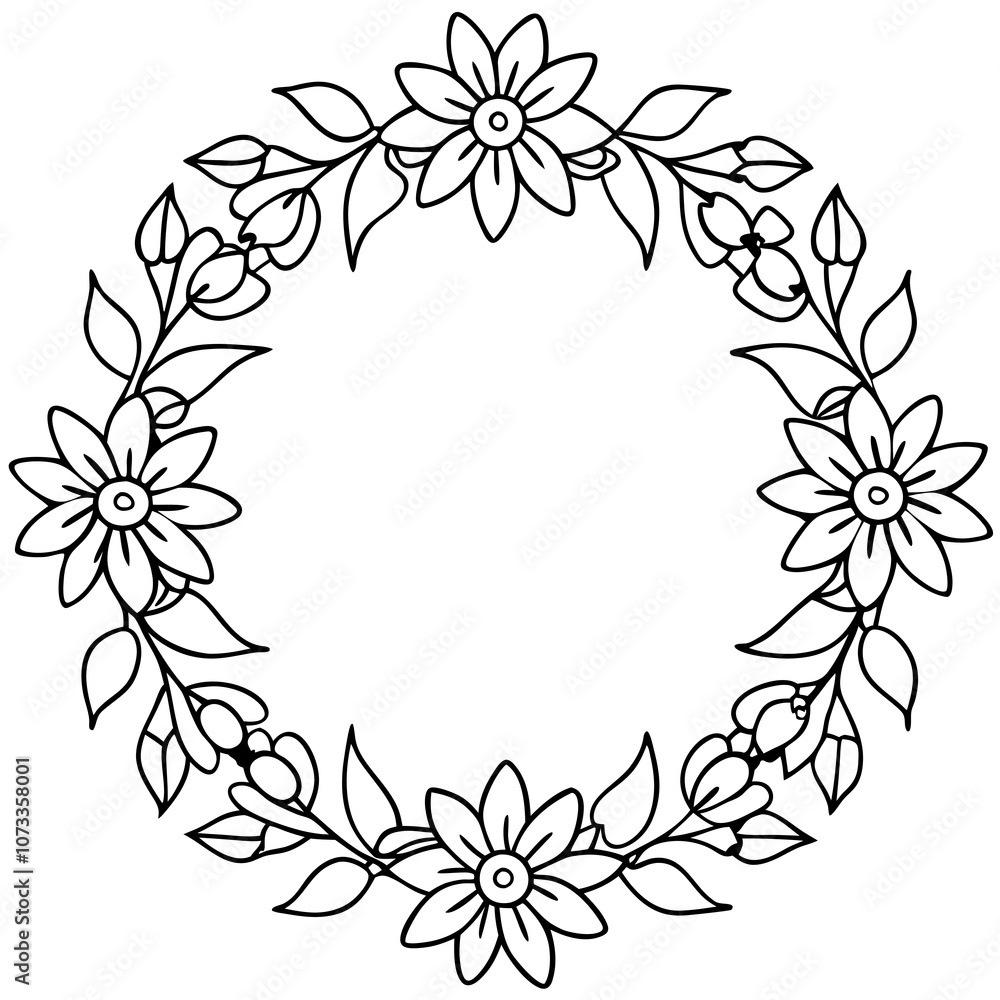 custom made wallpaper toronto digitalFloral Wreath: Elegant Circle of Blooms & Leaves for Logos & Invitations – Vector Illustration