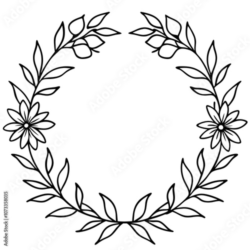 Floral Wreath: Elegant Circle of Blooms & Leaves for Logos & Invitations – Vector Illustration